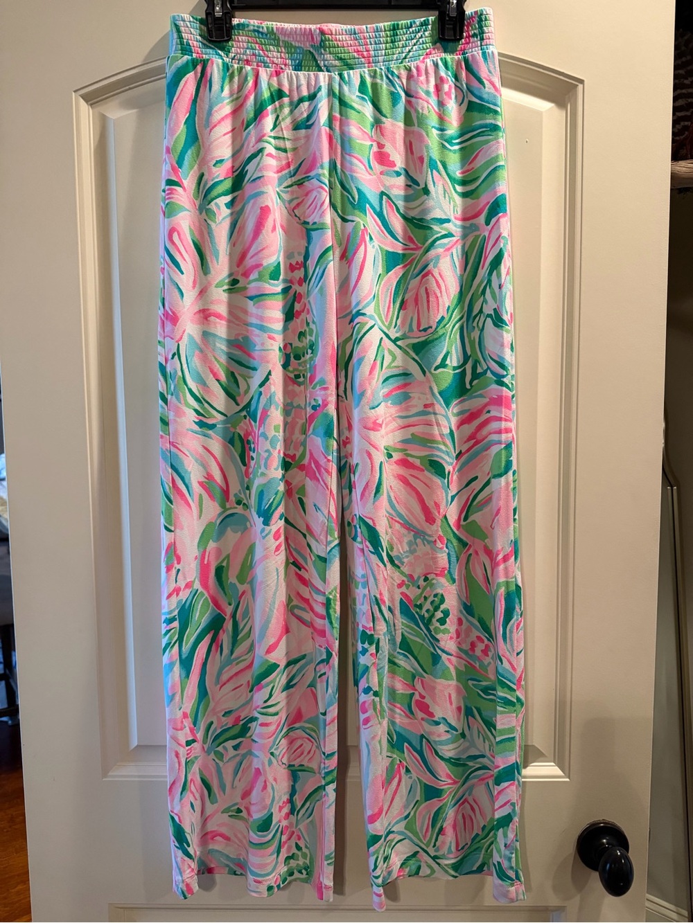 Lilly Pulitzer Pink, Green & Aqua Floral Wide-Leg Knit Pants